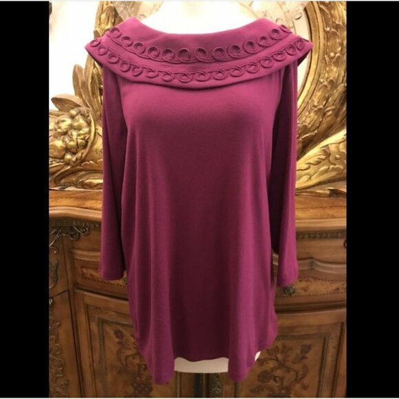 NWT  Perfectly Soft Purple Corded Cowl Neck,3/4 Sleeve 1X  Kim Rodgers, B4 - Picture 1 of 6
